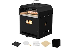 ORALNER Pizza Oven Outdoor, 4-in-1 Wood Fired Pizza Oven and Grill Combo W/ 12" Pizza Stone, Pizza Peel, Water-Proof Cover & Grill Grate, Portable Fire Pit Backyard Pizza Maker for Party, Camping