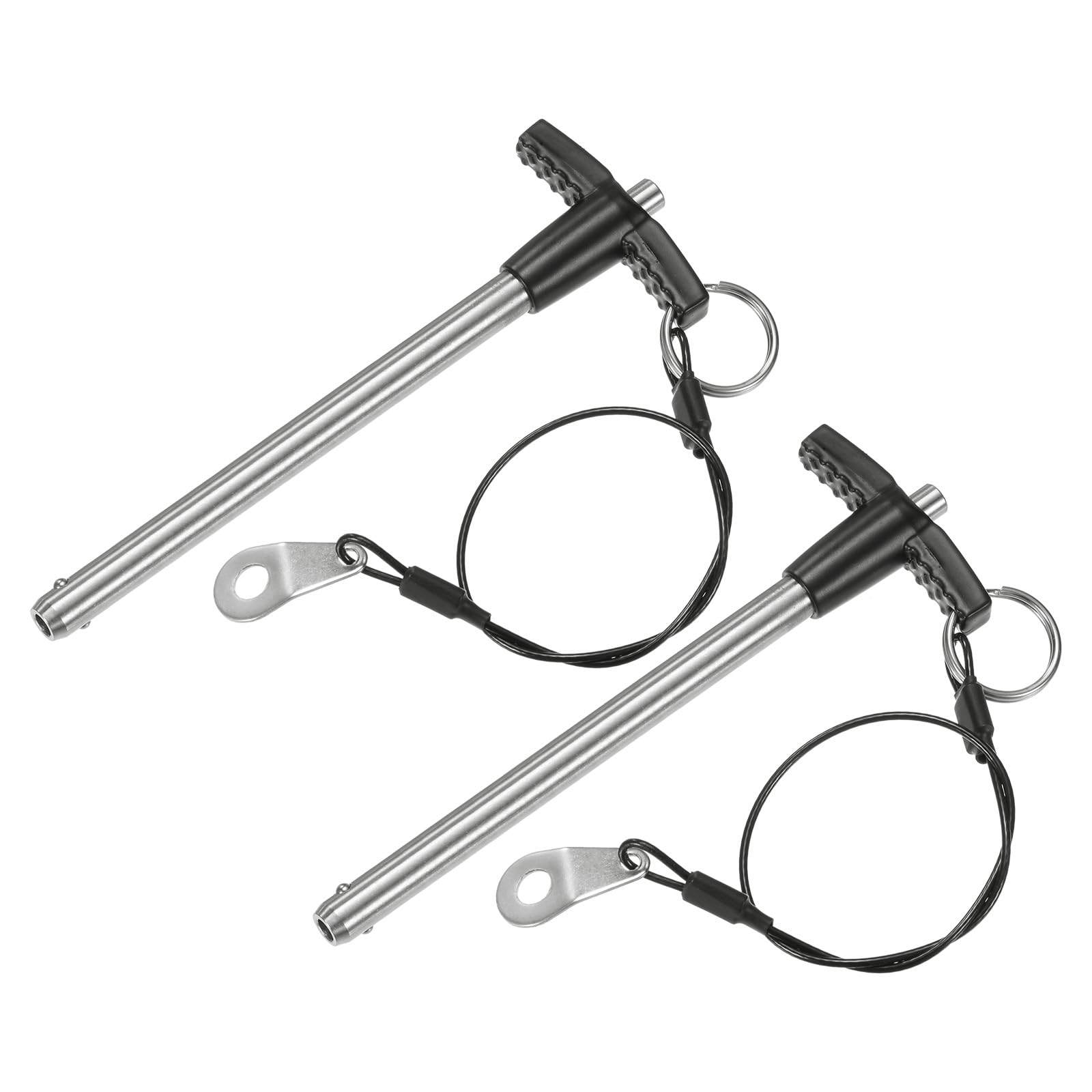 M METERXITY 2-Pack T Handle Lock Pins, 5/16"(8mm) Dia. 3-17/32"(90mm) Usage Length Push-Button Quick Release Locking Pins W Lanyard Cable for Speaker/Aviation/Gym/Machine [304 Stainless Steel]