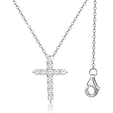 Aocelly Cross Necklace for Women Sterling Silver, Small Cubic Zirconia Cross Pendant Faith Necklace for Women Western Cross Necklace Woman 18K White Gold Plated