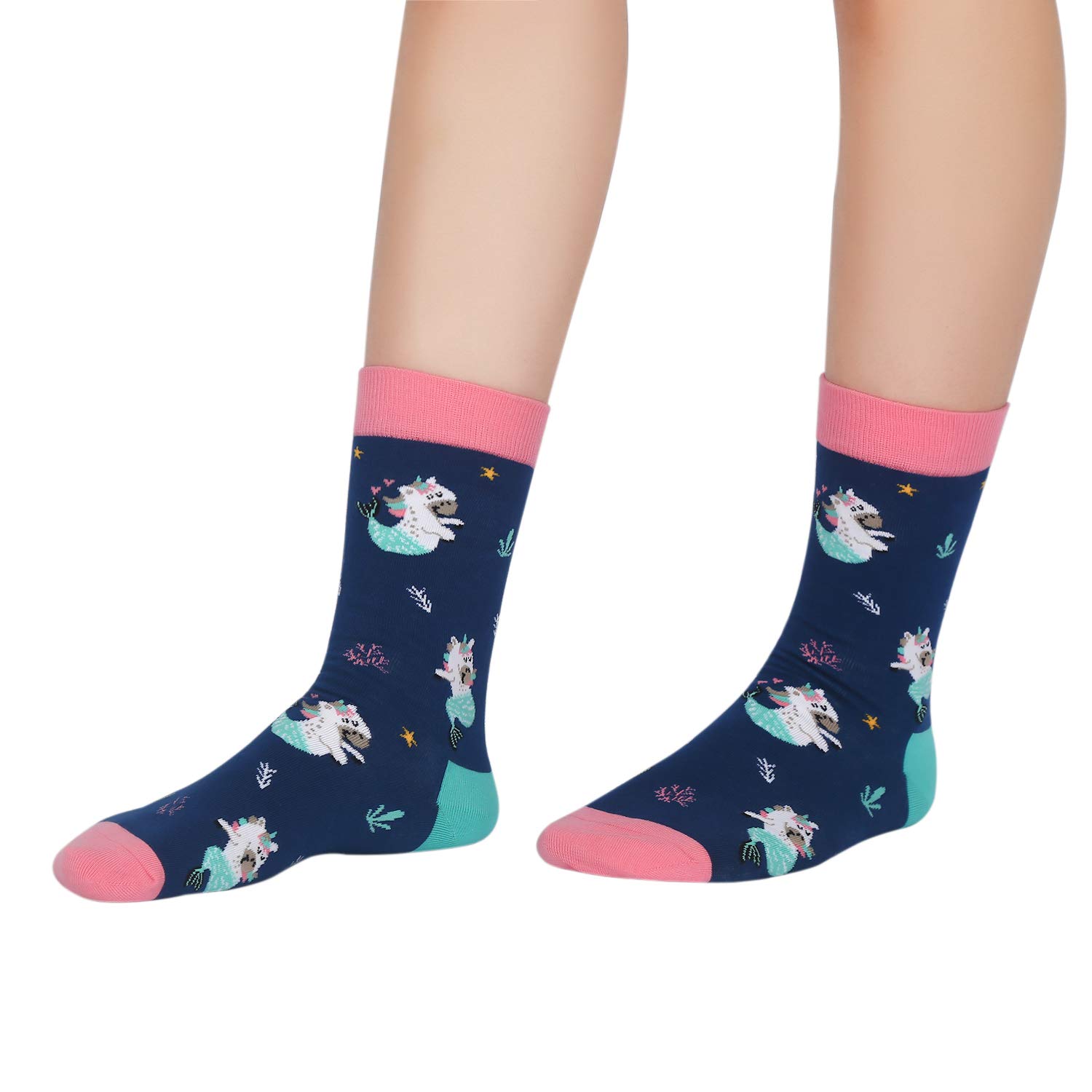 Womens Girls Funny Novelty Unicorn Crew Socks Crazy Casual Rainbow Cotton Socks (Mermaid)