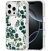 MOSNOVO Case for iPhone 16 Pro Max, [Buffertech 6.6ft Military-Grade Drop Protection] [Anti Peel Off Tech] Clear TPU Bumper Phone Case Cover Design - Eucalyptus