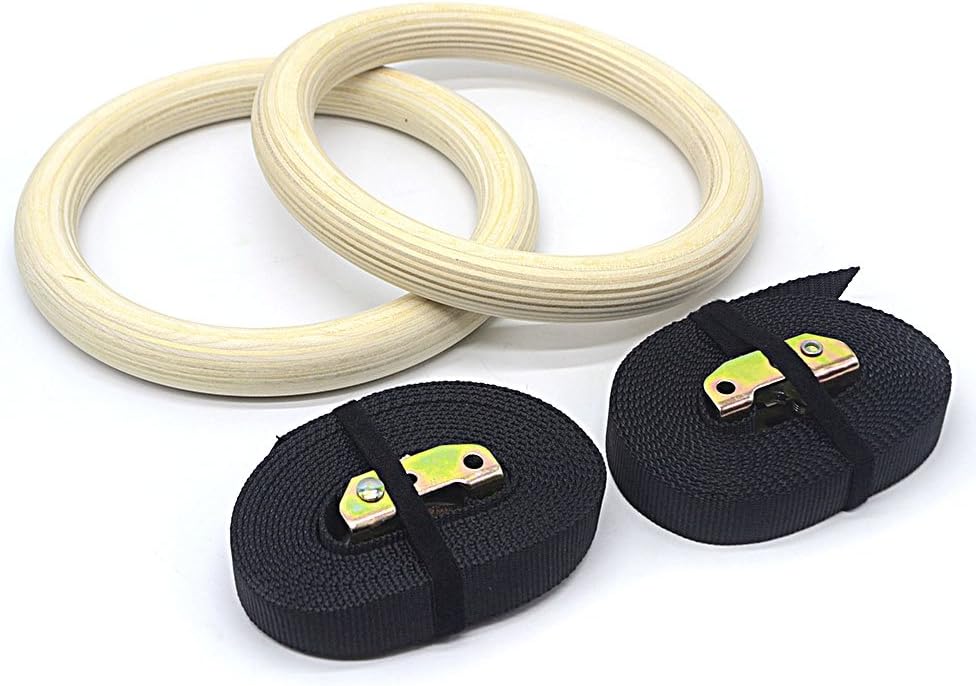 EVERGD Pair of Wooden Gymnastic Olympic Gym Adjustable Rings Hoops For Crossfit Strength Workout Training Pull Ups - Image 3