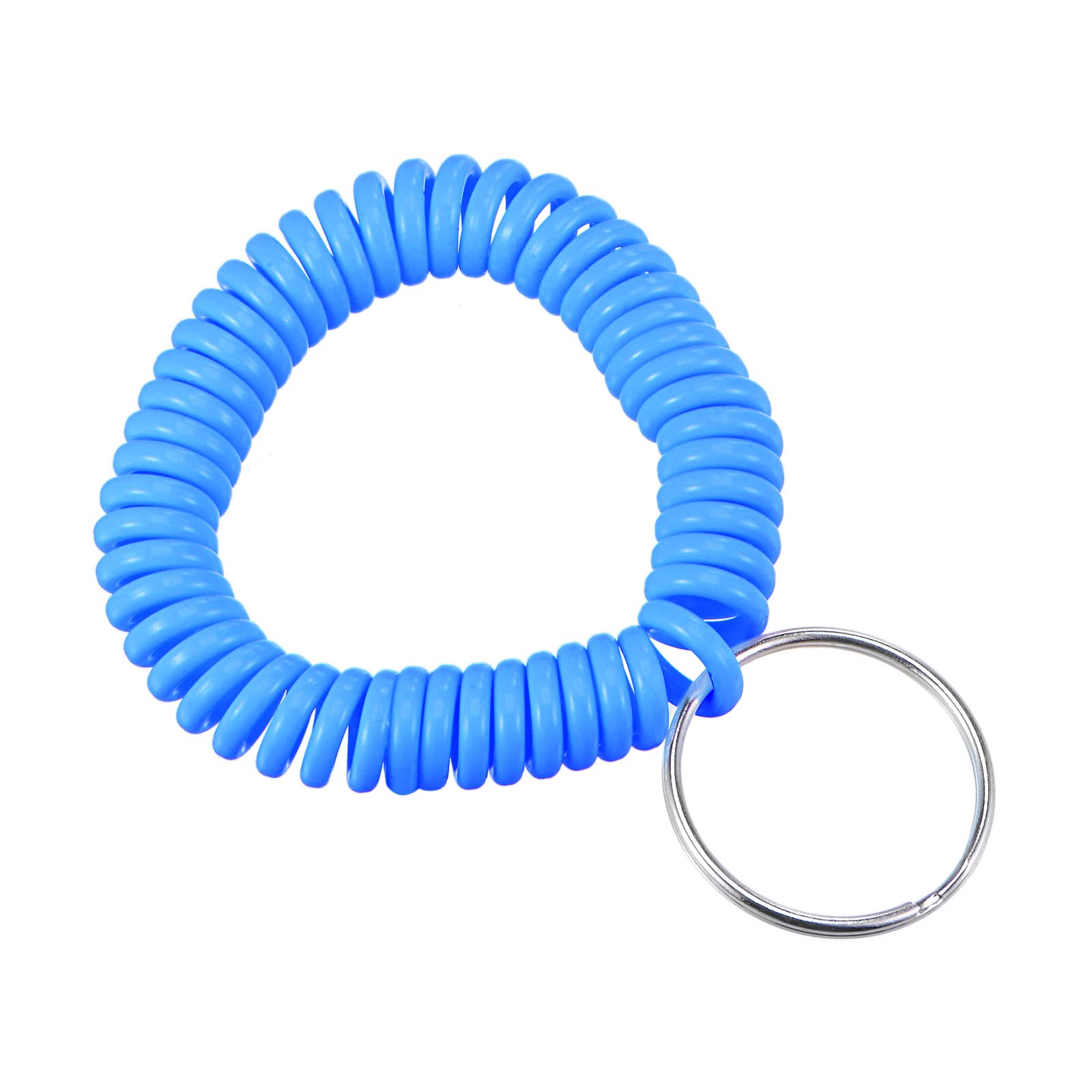 PATIKIL Spiral Keychain, 6 Pack Plastic Wrist Coil Keyring Wristband Stretchable Key Holder Lanyard for Sports Outdoor, Light Blue