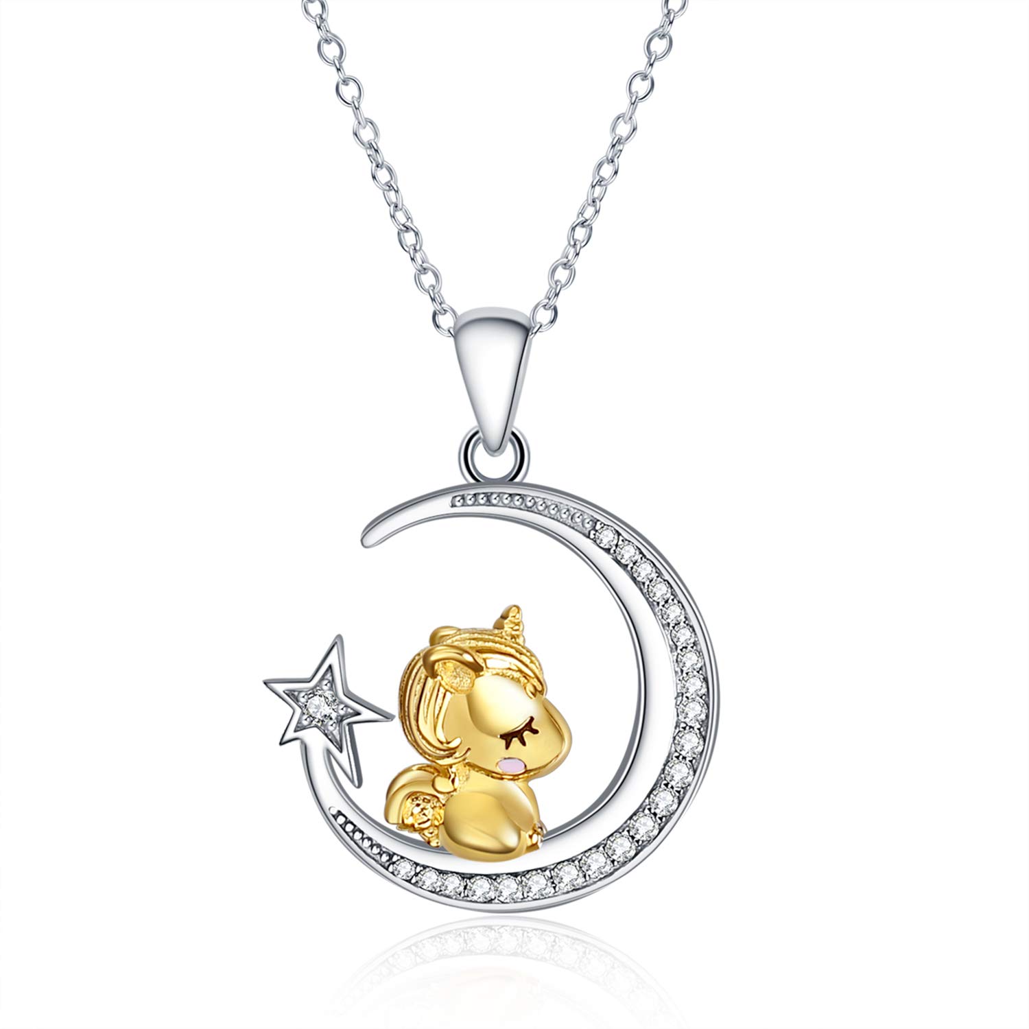 YAFEINI Unicorn Jewellery Gifts for Girls Sterling Silver Moon Unicorn Pendant Necklace Unicorn Jewelry for Women