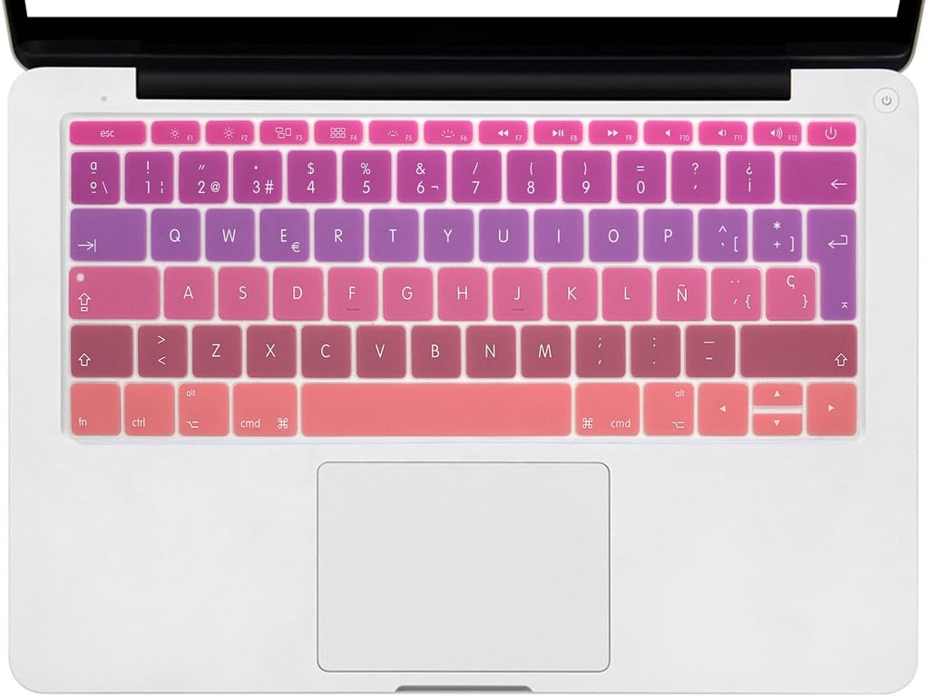 MMDW Spanish ESP Language Silicone Keyboard Cover for MacBook Pro 13 Inch 2017 & 2016 Release A1708 No Touch Bar &for MacBook 12 Inch A1534 Protective Skin (EU Layout),Ombre Hot Pink - Image 3