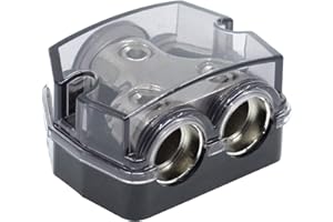 RKURCK 2 Way Power Distribution Block, 0/2/4 AWG Gauge in, 0/4/8/10 Gauge Out, Car Audio Stereo Amp Distribution Connecting Block for Audio Splitter (1x0GA+2x0GA)