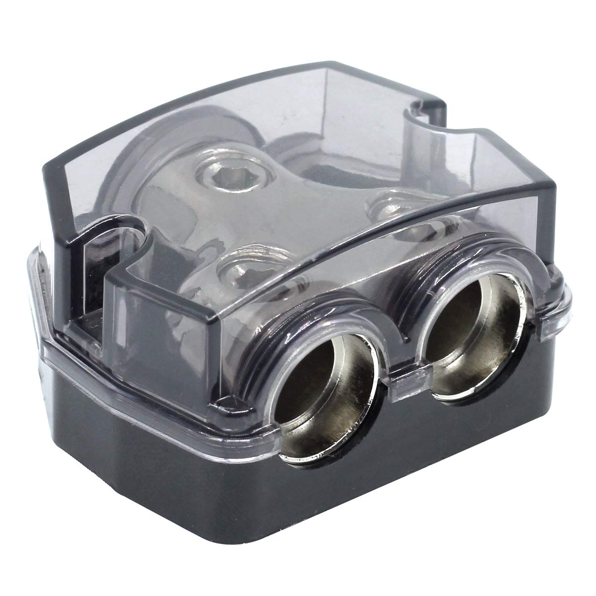 RKURCK 2 Way Power Distribution Block, 0/2/4 AWG Gauge in, 0/4/8/10 Gauge Out, Car Audio Stereo Amp Distribution Connecting Block for Audio Splitter (1x0GA+2x0GA)