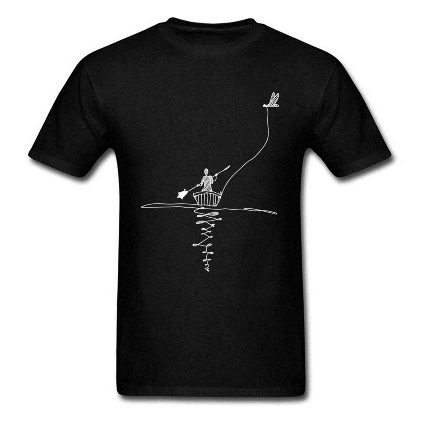  Man Bird Canoe Print Short Sleeve Heavyweight Crew Neck Shirts