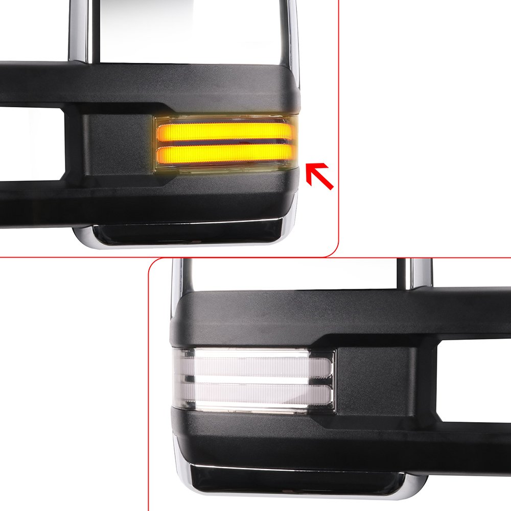 Towing Mirrors, ECCPP A Pair of Exterior Automotive Mirror fit 2014-2018 Chevy Silverado GMC Sierra with Running Reversing and Clearance Lights Power Operation Heated Arrow Signal Chrome Housing