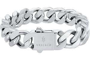 KRKC&CO Cuban Link Bracelet Men’s Big Flat Bracelet, Christmas Gift 18K Gold Plated Stainless Steel 12/14mm, Anti-Tarnish Ant