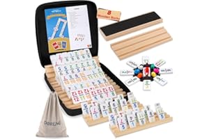 Doreimi Mexican Train Dominoes Set Numbers and 8 Wooden Holders, Double 12 Travel Domino Train Game with 91 Colored Tiles and Protable Case, Number Domino Set for Kids, Adults Family Board Team Games