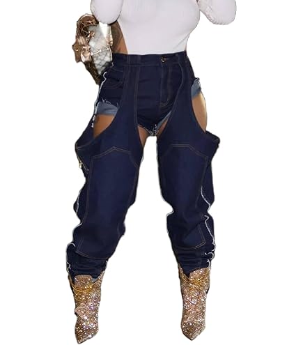 Sexyshine Women's Cutout Hollow Out Y2K Cargo Jeans Baggy Straight