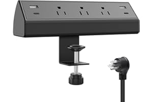 Jgstkcity Desk Clamp Power Strip,40W Total Fast Charging Station,2 PD 20W USB C Ports,Desk Edge Mount Surge Protector for Home, Office,3 Outlets,Fit 1.96" Tabletop Edge,ETL Listed
