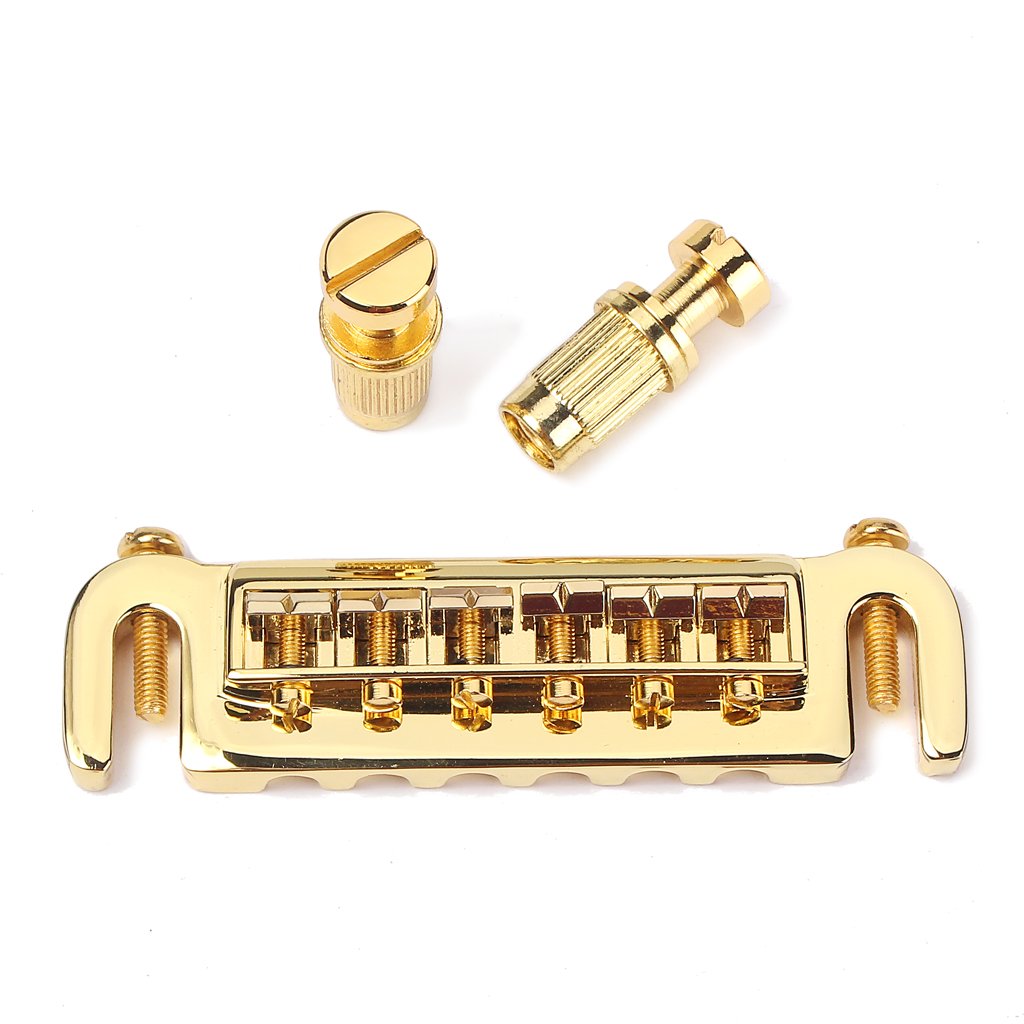 Alnicov Roller Bridge Saddle Tailpiece Combo Adjustable Wraparound Bridge for Les Paul LP Style Electric Guitar Gold