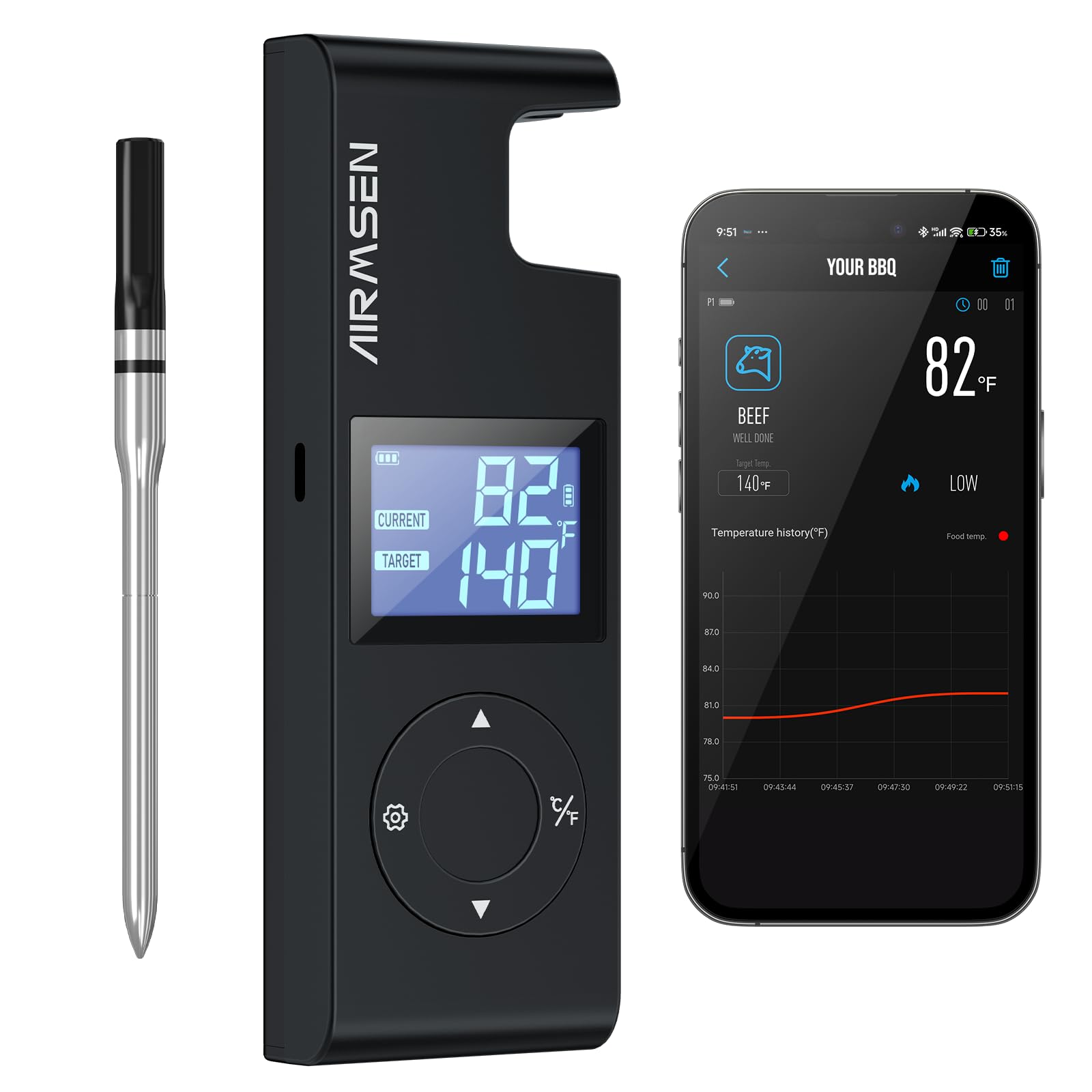 AIRMSEN 500ft Long Range Wireless Meat Thermometer