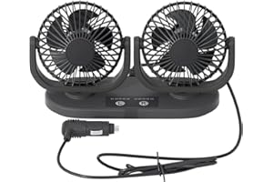 XGGYA 12V DC Instrument Panel Cigarette Lighter Fan, Low Noise Dual Head Air Circulation, Five Speed Regulation, 360 Degree Rotation, Truck, Van, SUV, RV