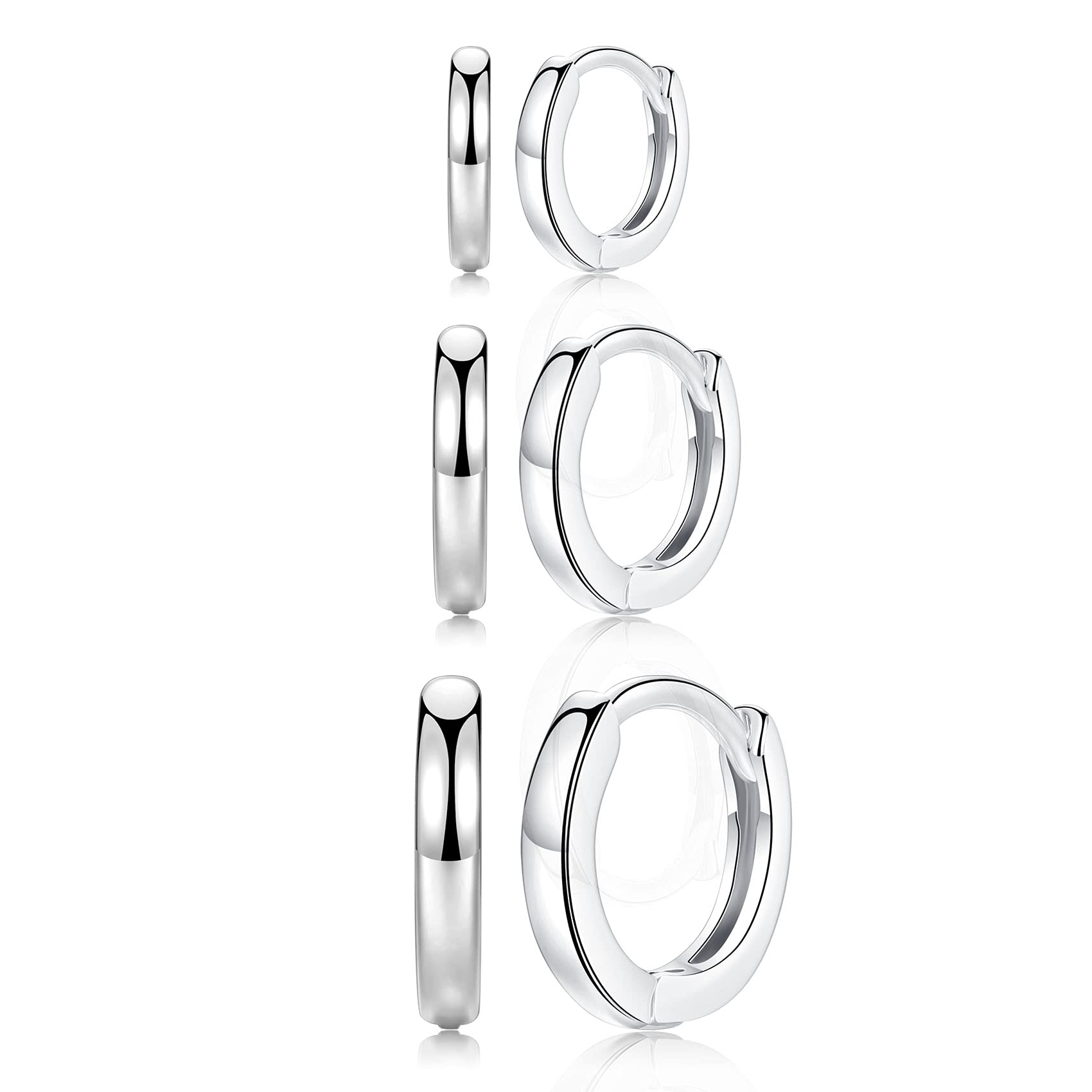 Silver Hoop Earings for Womens - 3 Pairs Small Hoop Earrings Sterling Silver Cartilage Sleeper Hoops, Girls Silver Earrings Set | Hypoallergenic Helix Tragus Jewellery Endless Huggie Hoops for Men — image 1