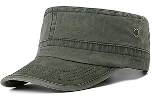 meioro Washed Cotton Adjustable Army Cap for Men Women Cadet Military Hat Classic Vintage Corps Flat Top Caps for Daily Use