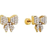 OJERRY Simple Dainty Sparkling Gold-toned Bow Stud Earrings for Women, Coquette Casual Bow Earring Jewelry Accessories Romantic Cool Gifts for Her Women