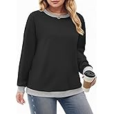 VISLILY Womens-Plus-Size-Sweatshirts Casual Crewneck Long Sleeve Tops Loose Fit Pullover Color Block Ribbed Trim Tunics 1X-5X