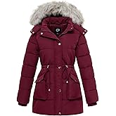 poonyfesh Women's Winter Hooded Coat Waterproof Down Long Jacket Warm Parka Thicken Puffer Coat with Removable Fur Hood