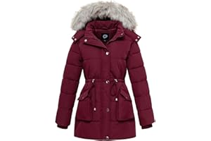 poonyfesh Women's Winter Hooded Coat Waterproof Down Long Jacket Warm Parka Thicken Puffer Coat with Removable Fur Hood