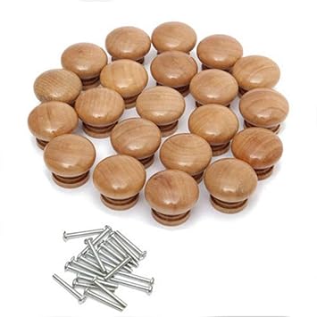 Wooden Round Drawer Door Pulls Handle Cabinet Knob With Screws