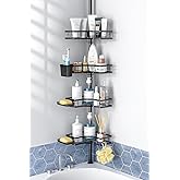 Adjustable Shower Caddy Tension Pole: Rustproof Corner Bathroom Shelves | 4-Tier 31-124" No Drill Standing Organizer Fits Apartments Rentals Bathroom Bathtub, for Shampoo, Conditioner, Bath Essential