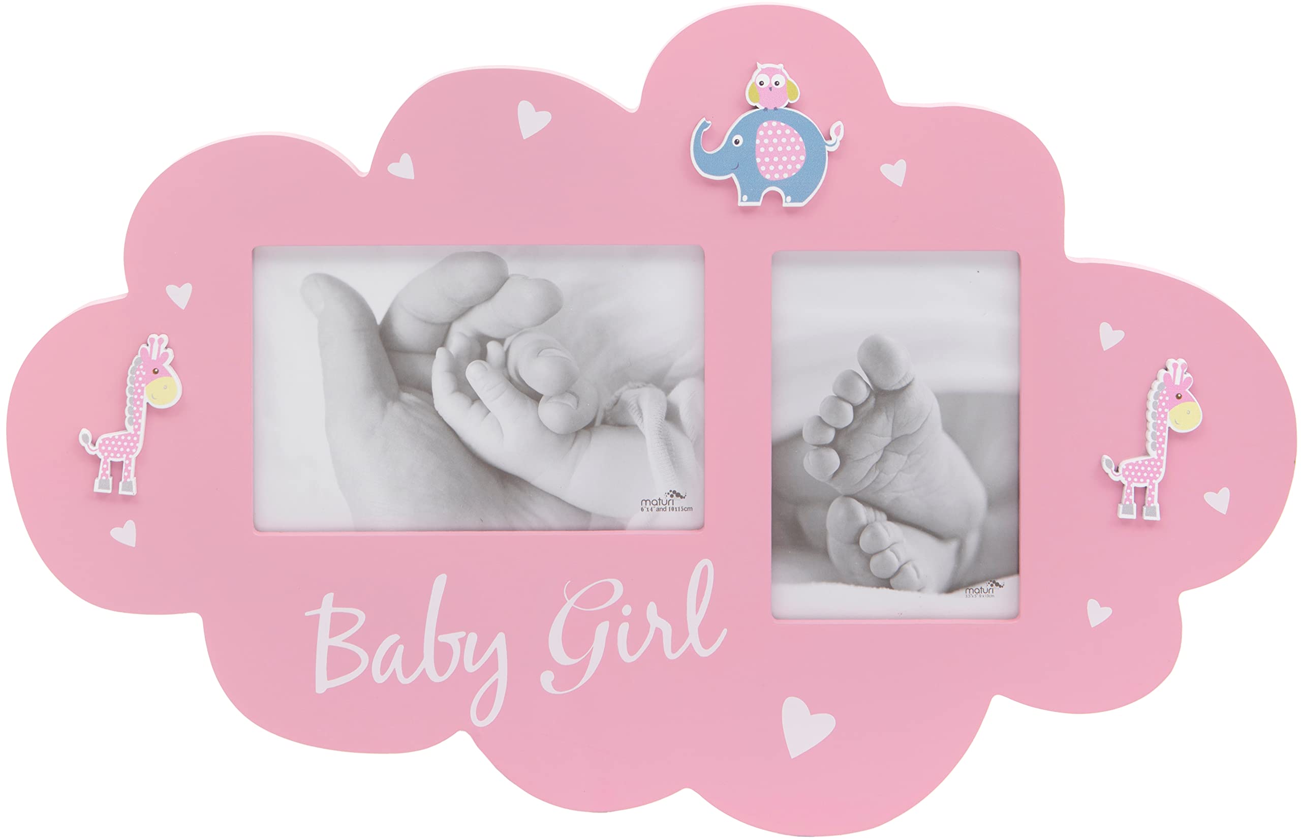Maturi Wood Photo Frame, Baby Girl Cloud, Pink, 40x26cm, Christening Newborn Gift
