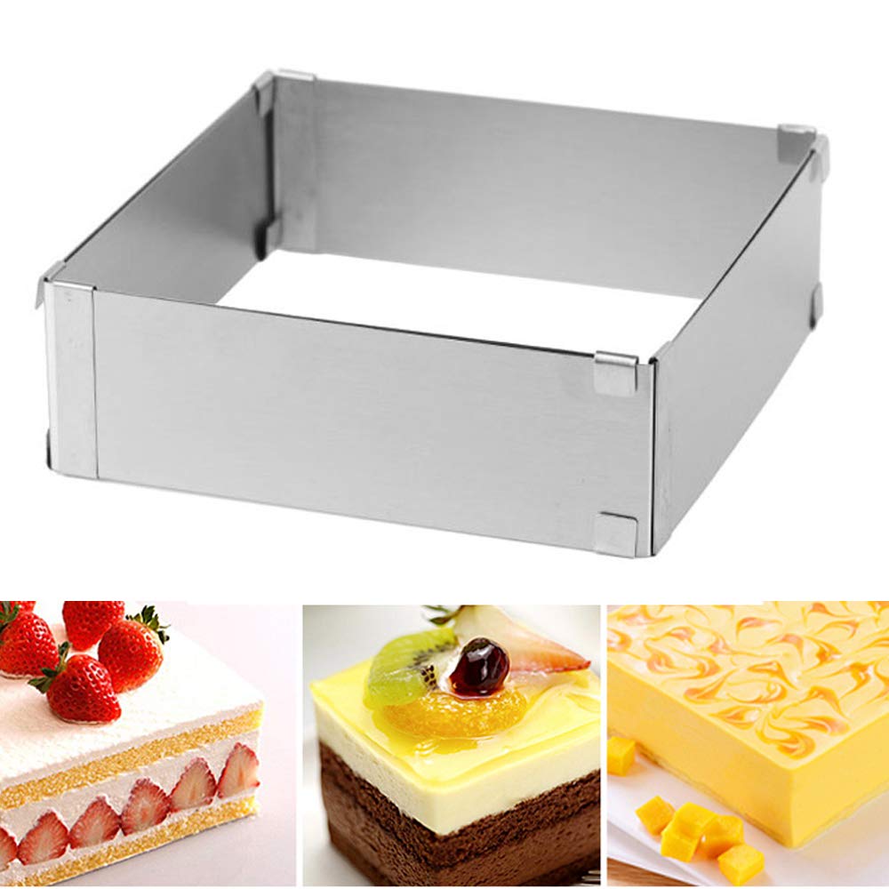 TAMUME Square-Shaped Adjustable and Rectractable Stainless Steel Baking Mould with Divider, Varies from 15CM to 27.5CM (Square)