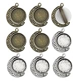 Fit 18mm Moon Rotation Double Side Round Blank Bezel Pendant Trays Base Cabochon Settings Trays Pendant Blanks Jewelry Making DIY Findings M133 (Moon Shape)