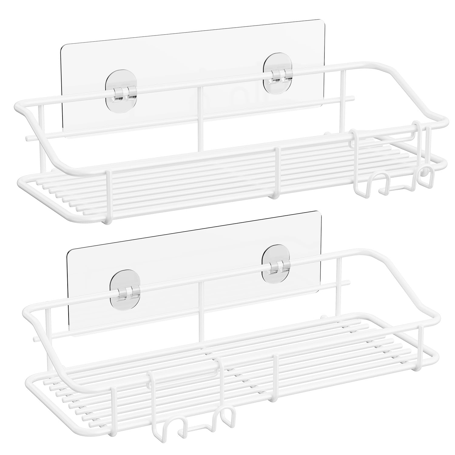 Photo 1 of ONLY 1 ----------------------Nieifi Shower Caddy Shelf with Hooks Storage Rack Organizer Adhesive Stainless Steel Without Drilling for Bathroom, Lavatory, Washroom, Restroom, Shower, Toilet, Kitchen - 1 Pack (White)