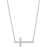 Jewels By Lux Sterling-Silver Women Cubic Zirconia Rolo Link Cross Necklace