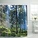 Bathroom Shower Curtain Misty Forest Bathroom Curtain with 12 Hooks, Sunshine Trees Shower Curtains Durable Waterproof Fabric Bath Curtain