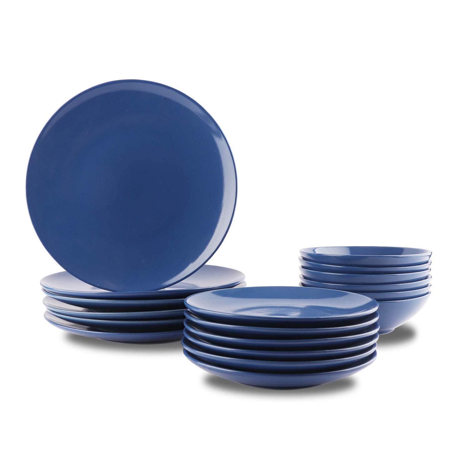 AmazonBasics 18-Piece Stoneware Dinnerware Set - Royal Blue, Service for 6