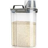 Viretec Rice Airtight Storage Container, 3 to 5Lbs Cereal Dry Food Flour Bin, Pet Dog Cat Food Dispenser with Measuring Cup, BPA Free Clear Plastic Kitchen and Pantry Organization Bin for Sugar