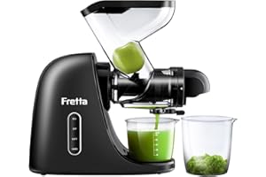 Fretta Masticating Slow Juicers, 3-inch Wide Feeding Chute Cold Press Juicer, Celery Juicer, Juicer Machines Vegetable and Fruit,Juice Recipes Included, 2 Speed, BPA-Free, Easy Clean, 200W(Black)