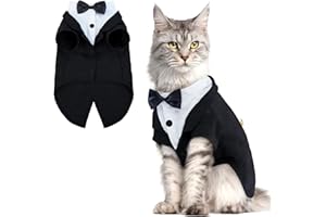 QBLEEV Cat Tuxedo Suit, Cat Halloween Costumes for Cats Only, Sphynx Cat Tuxedo Outfit Costume with Bow Tie, Kitten Formal Attire Wedding Birthday Onesie Clothes for Male Girl Hairless Cats