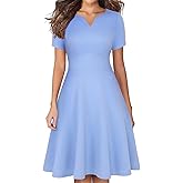 YATHON Women's Short Sleeve Vintage A Line Dress Fit and Flare Summer Cocktail Party Work Dresses with Pockets