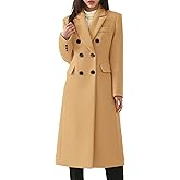 Leyoutx Women's Classic Notched Lapel Double-Breasted Warm Pea Coat Overcoat with Pockets