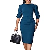 Inroserm Womens Formal Church Midi Dresses Elegant Short Sleeve Bodycon Pencil Business Office Dress Outfits