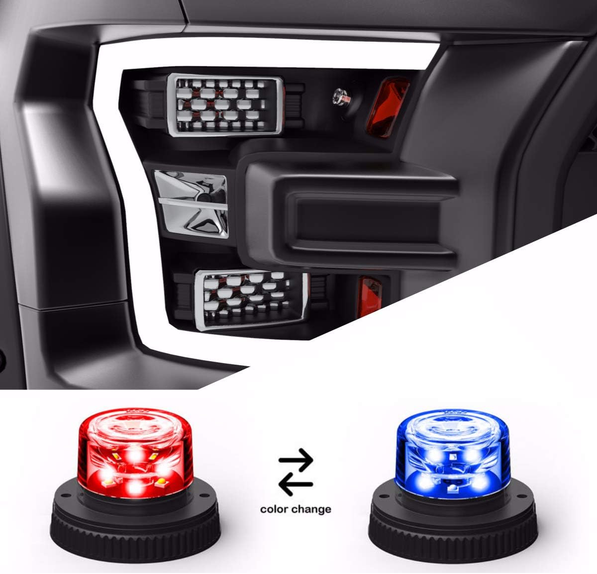 SpeedTech Lights 6 LED 18W Strobe Light for Police Cars, Construction Trucks, Service Vehicles, Plows, Emergency Vehicles. Surface Mount Grille Flashing Hazard Beacon Light - Red/Blue Alternating