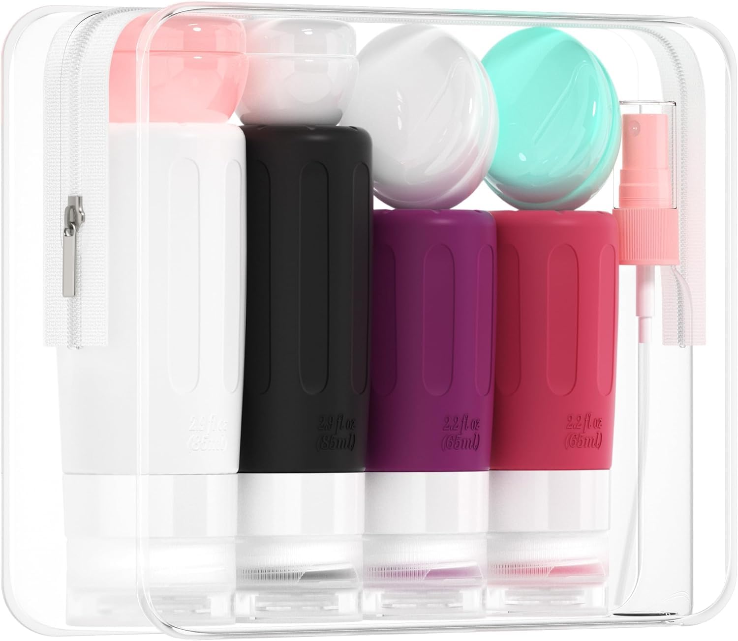 Morfone 16 Pack Travel Bottles Set for Toiletries, TSA Approved Travel Containers Leak Proof Silicone Squeezable Travel Accessories 2oz 3oz for Shampoo Conditioner Lotion Body Wash, Purplish Red