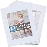 Somime 10 Pack Pre-Cut 11 x 14 White Picture Mats for 8x10 Photos - White Core Bevel Cut Frame Matte, Acid Free, Ideal for Frames/Artwork/Prints