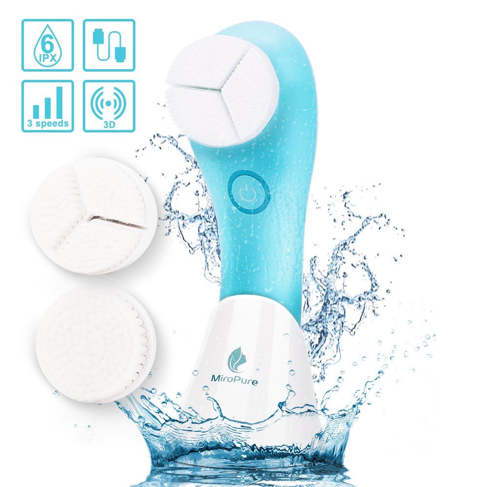 Electric Facial Brush, 3D Vibrating Sonic Waterproof Skin Exfoliating Cleansing System for Body and Face Deep Cleaning, Microdermabrasion Exfoliator with 3 Brush Heads