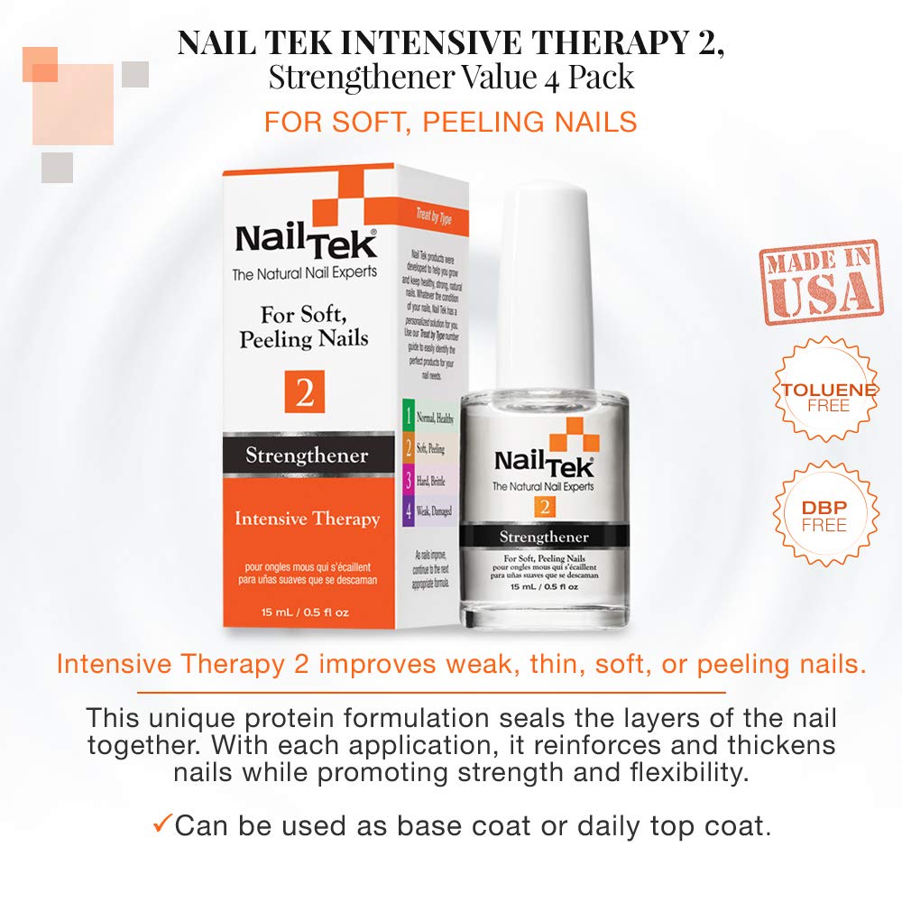 Nail Tek Intensive Therapy 2, Nail Strengthener for Soft and Peeling Nails, 0.5 oz x 1 pack : Nail Strengthening Products : Beauty