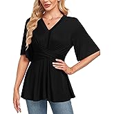 MINTLIMIT Womens Peplum Tops 2025 V Neck Ruffle Short Sleeve Tie Back Elegant Blouse Dressy Casual Work Shirts