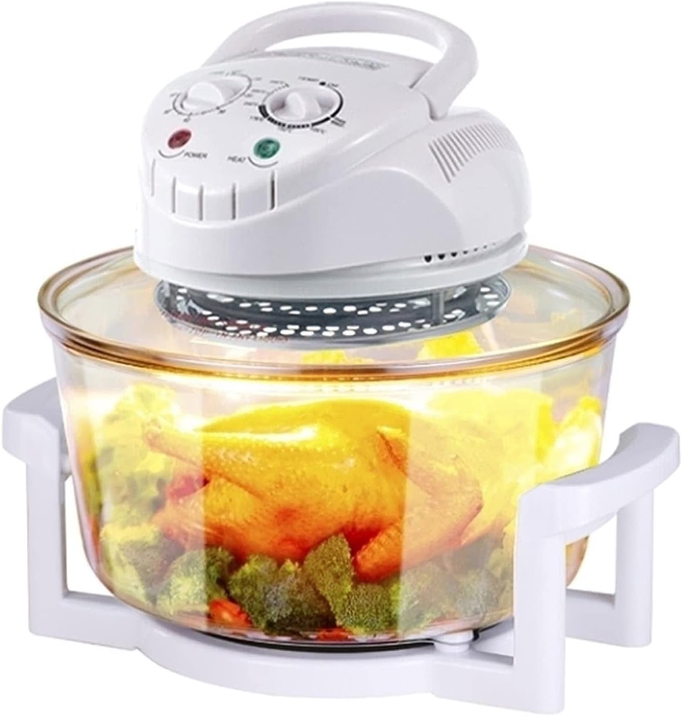 QHKY Air Fryer Toaster Oven, 1300W 12L Electric Transparent Hot Air Fryer, Oven & Oilless Cooker Broil, Timer & Temperature Setting, Dehydrate, Slow Cook, Food Dehydrator (White)