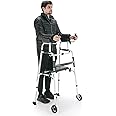 GYMAX Folding Walker, Adjustable Standard Walker with Removable Armrest, Seat, Wheeled Rolling Rehabilitation Auxiliary Walking Aid for Senior, Disabled, Limited Mobility