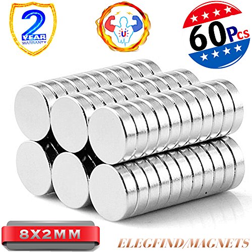 Magnets Refrigerator 60PACK ,Dry Erase Board Magnet, Office Magnets, Multi-Use Refrigerator Magnets for Crafts Fridge Crafts Round Disc Science Whiteboard Map Magnetic Pins Sliver (60PACK-8x2mm)